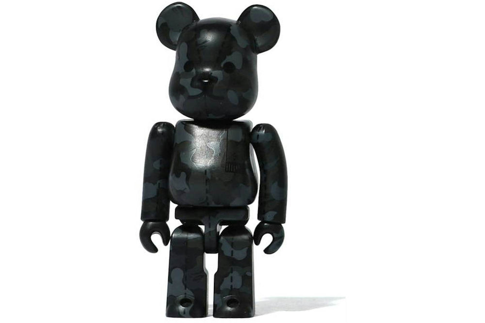 Bearbrick BAPE 28th Anniversary Camo #1 Figure - 100%, Black/Grey