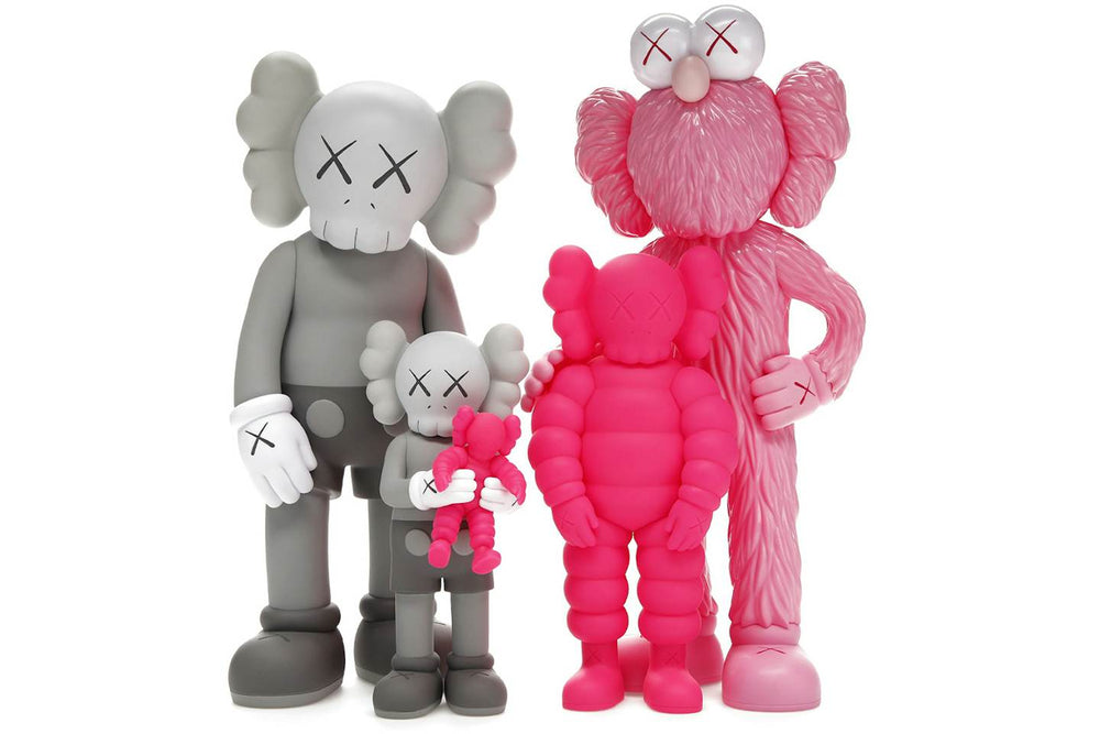 KAWS Family Vinyl Figure Set - 4 Figures, Grey/Pink
