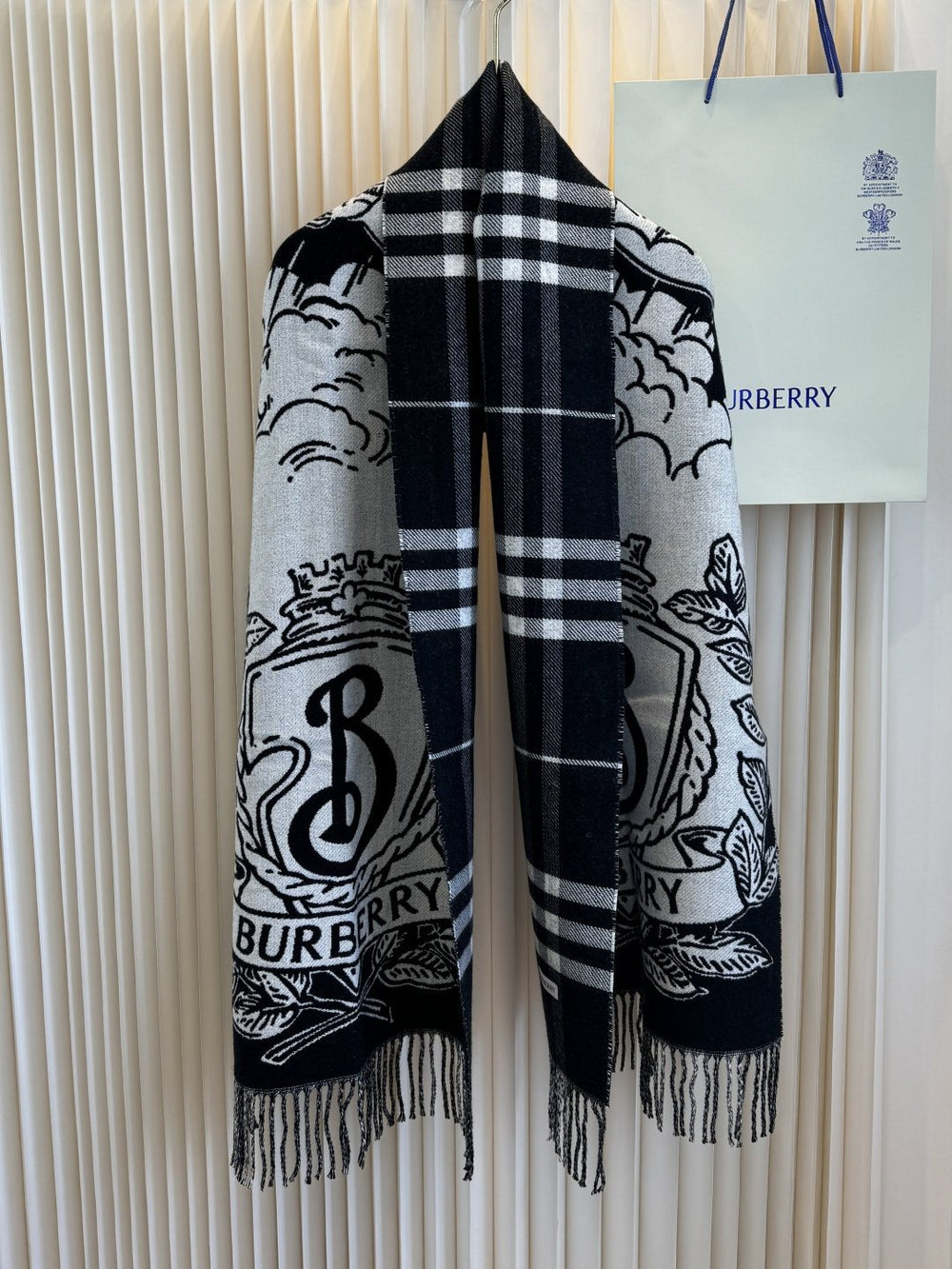 Burberry Equestrian Graphic Fringed Scarf