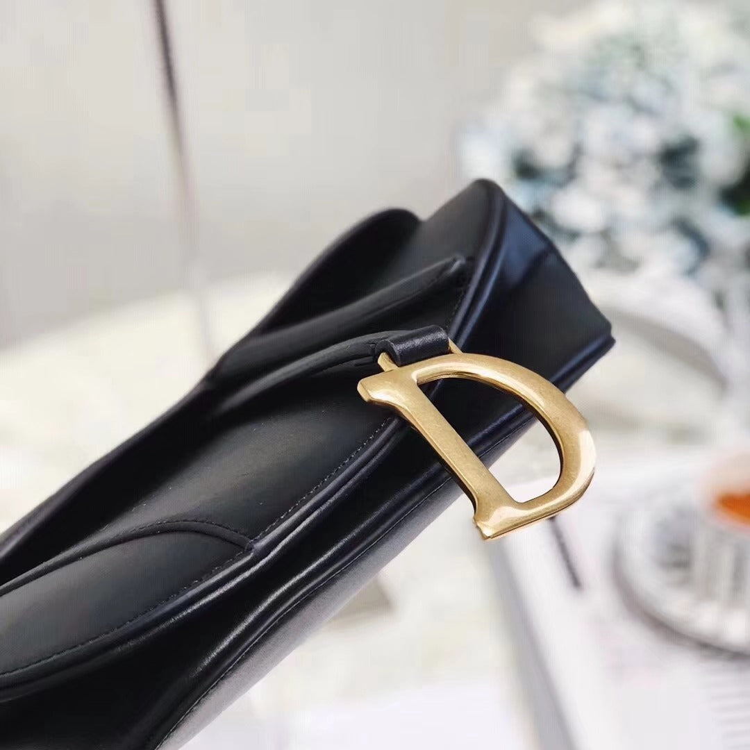 Dior Vintage Black Leather Saddle Bag with Gold Ornaments product image 4, provided for visual reference and product detail