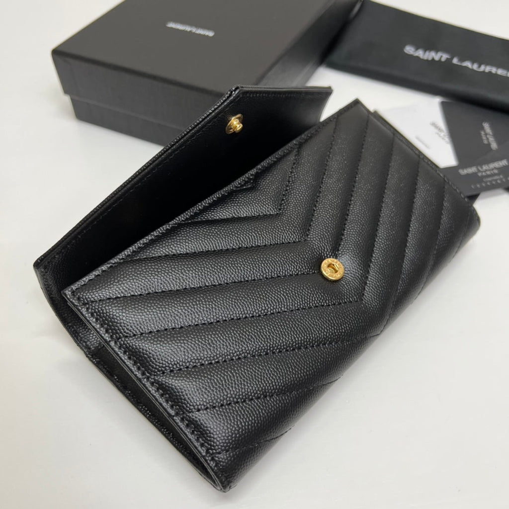 YSL Long Wallet Black Leather Gold Tone 10769 19cm product image 3, provided for visual reference and product detail review