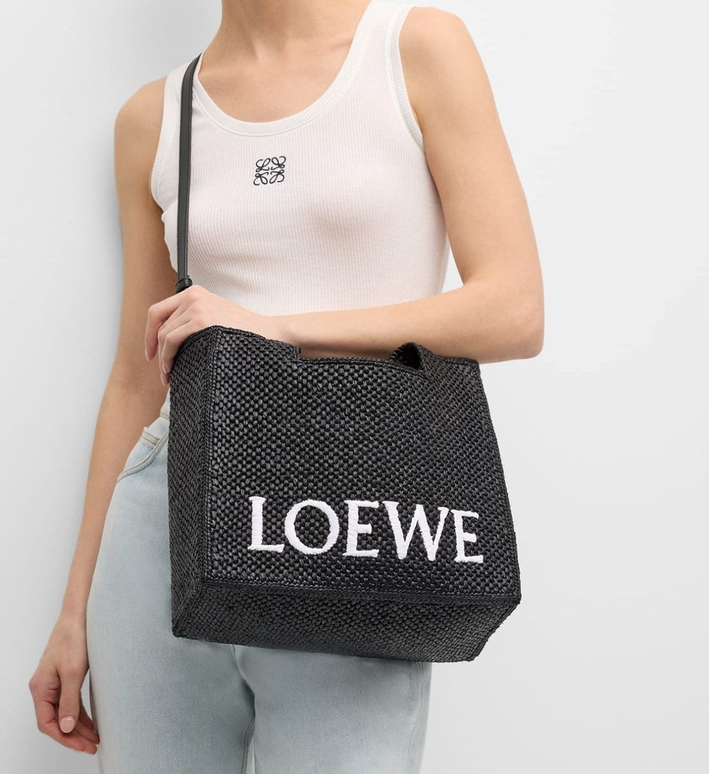 Loewe Logo Raffia Tote Bag - Black product image 2, provided for visual reference and product detail review