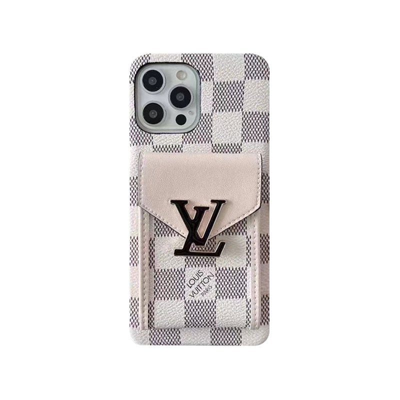 Monogram iPhone Case with Card Holder White Grid product image 1, provided for visual reference and product detail review