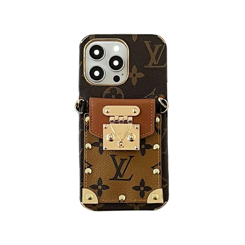 Monogram iPhone Case with Card Holder and Strap Brown product image 1, provided for visual reference and product detail