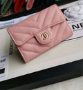 Chanel Caviar Chevron Quilted Compact Flap Wallet Pink - Matte Pink product image 1, provided for visual reference and