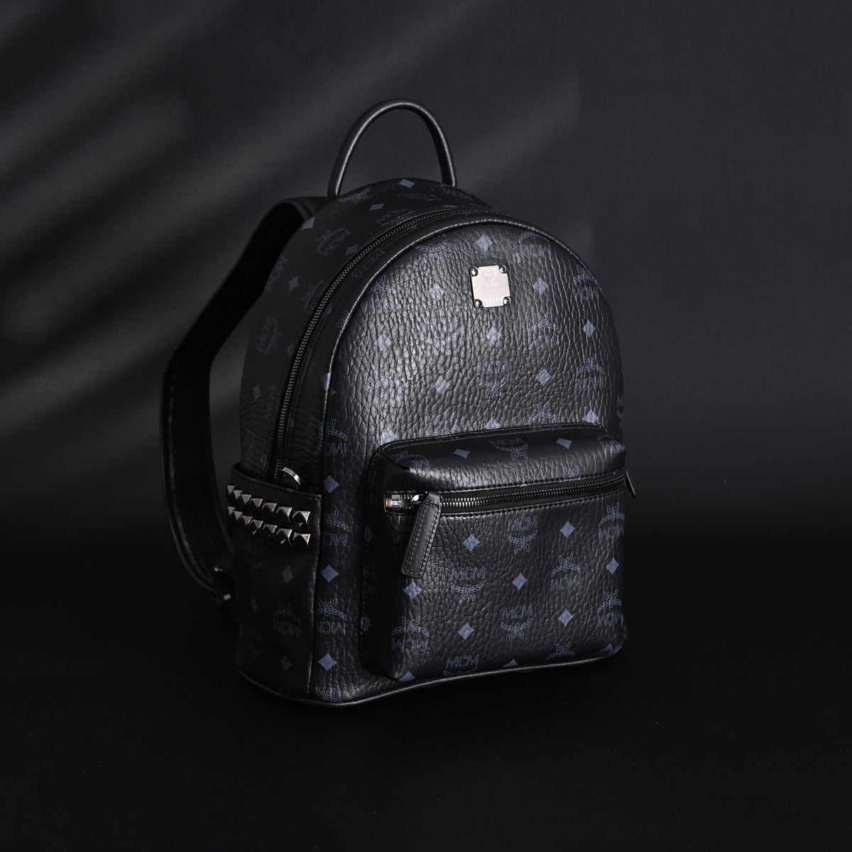 Mcm Stark Visetos Medium Backpack – Black Monogram with Studded Detailing - Black Monogram Print product image 3, provided