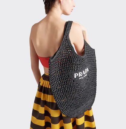 Prada Raffia Tote Bag-Black product image 3, provided for visual reference and product detail review