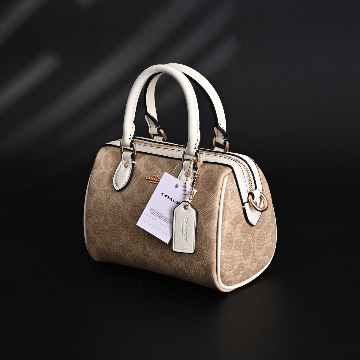 Coach Rowan Satchel – Signature Canvas Top Handle Bag with Crossbody Strap (Khaki/Chalk) product image 2, provided for
