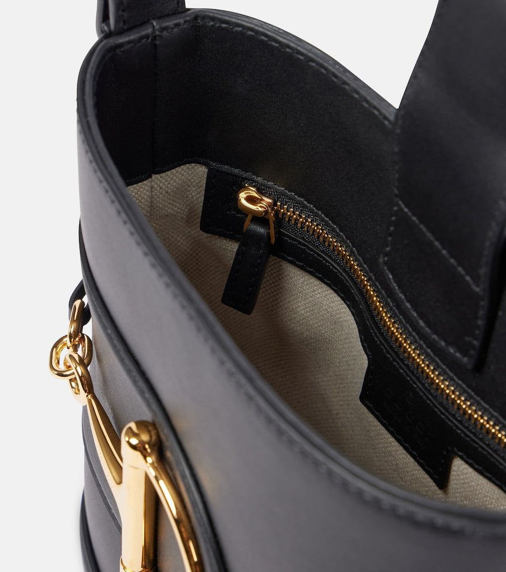 Gucci Small Horsebit Embellished Leather Bucket Bag - Black product image 6, provided for visual reference and product