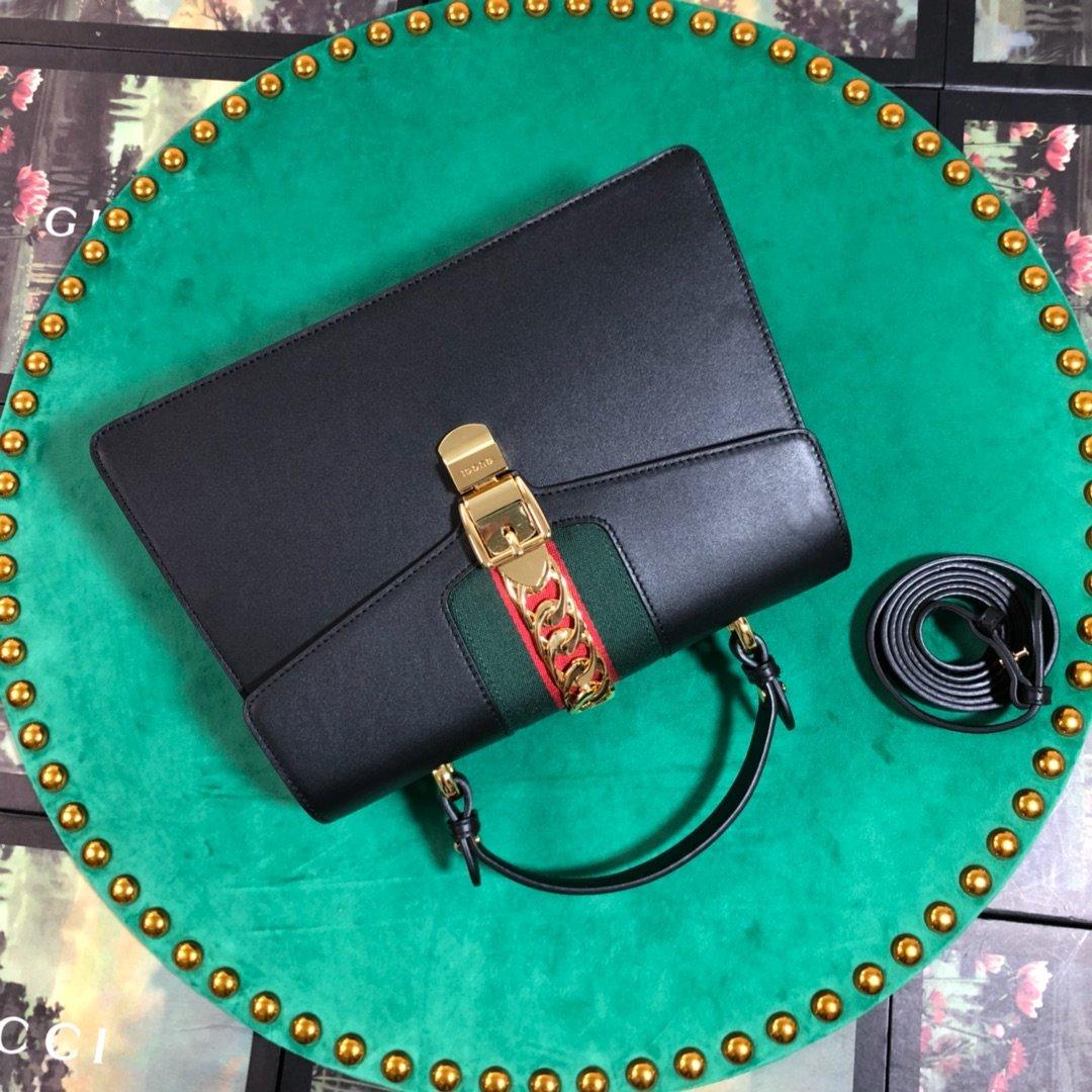 Gucci GG Sylvie Leather Medium Top Handle Bag - Black product image 5, provided for visual reference and product detail