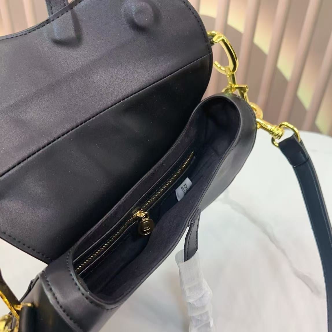 Dior Vintage Black Leather Saddle Bag with Gold Ornaments product image 7, provided for visual reference and product detail