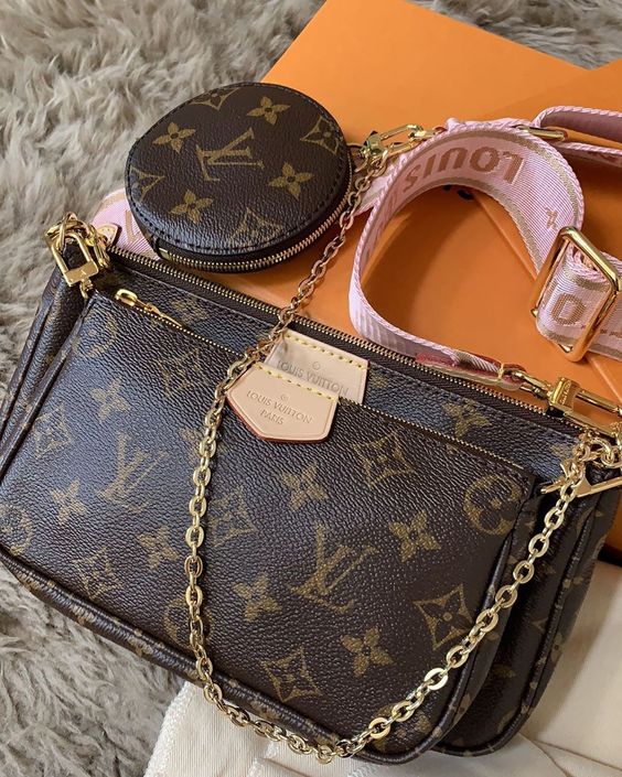 LV Multi Pochette Accessoires Monogram Canvas Crossbody Shoulder Bag with Pink Strap and Two Pouches product image 6,