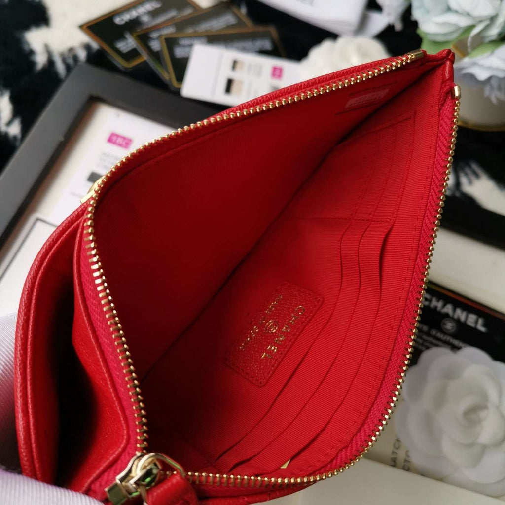 Chanel Caviar Quilted Zip Boy Pouch - Red product image 7, provided for visual reference and product detail review