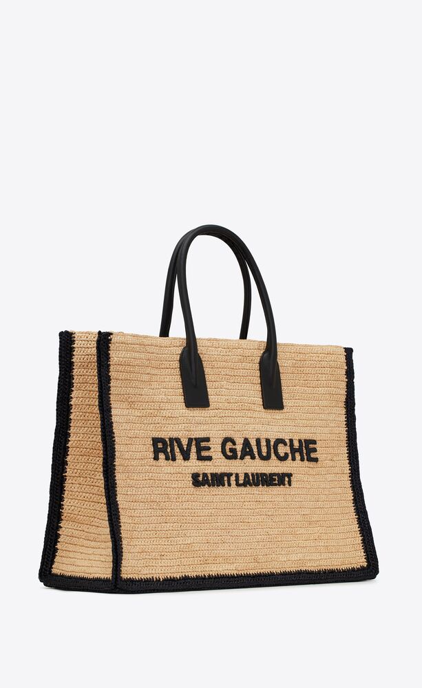 Saint Laurent Rive Gauche Tote Bag in Raffia and Leather - Straw product image 3, provided for visual reference and product