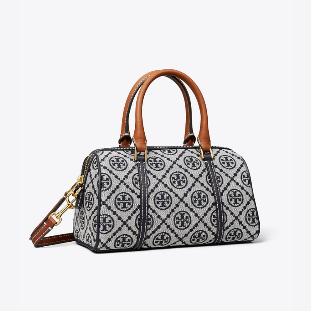 Tory Burch Monogram Mini Barrel Bag - Navy product image 1, provided for visual reference and product detail review