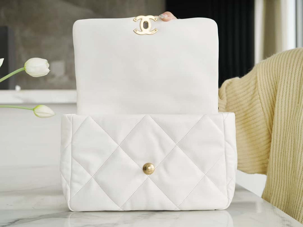 Chanel 19 Large Handbag Lambskin Gold AS1161 White product image 6, provided for visual reference and product detail review