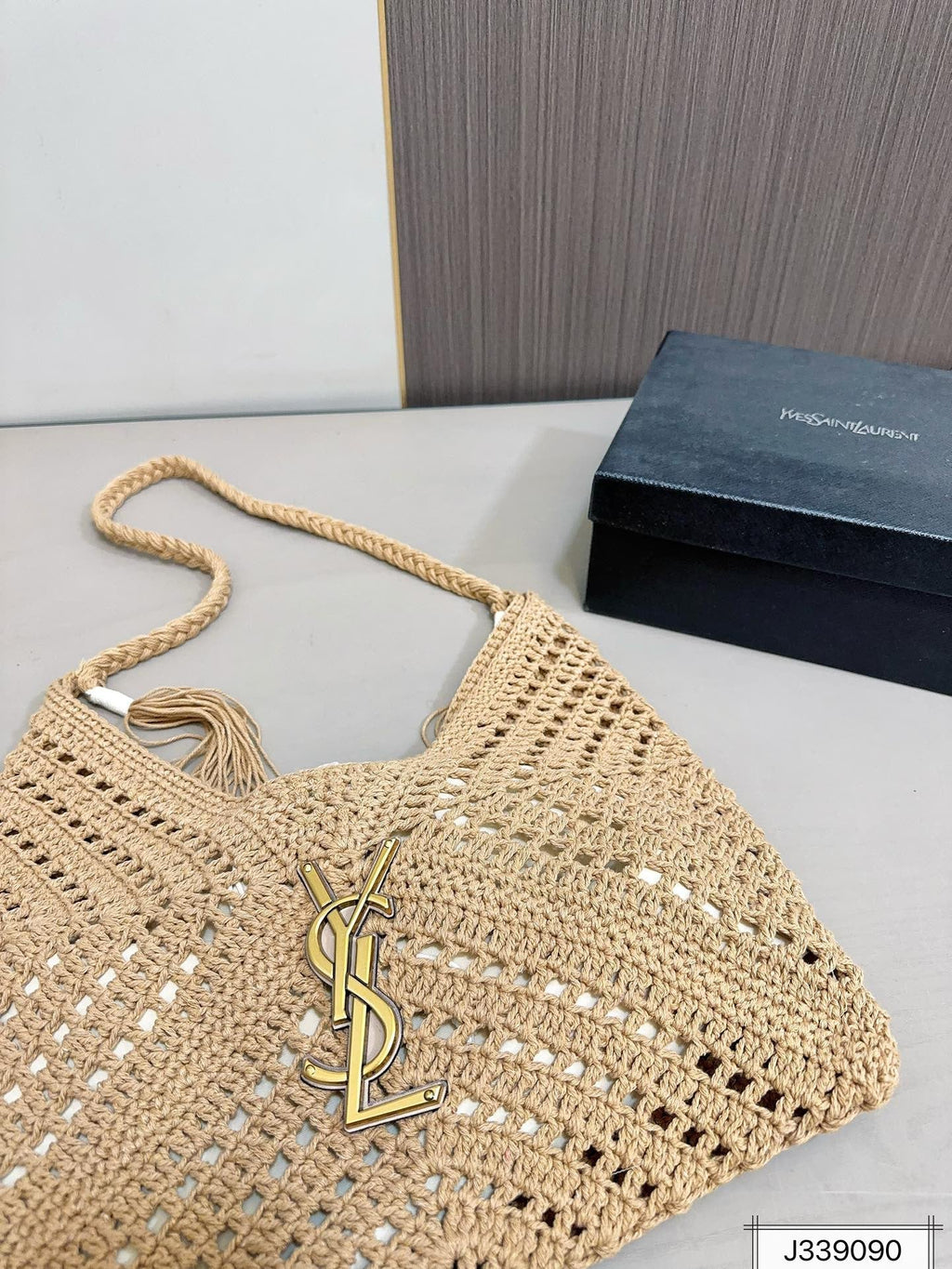 Saint Laurent YSL Raffia Tote Bag Beach Casual - Brown product image 7, provided for visual reference and product detail