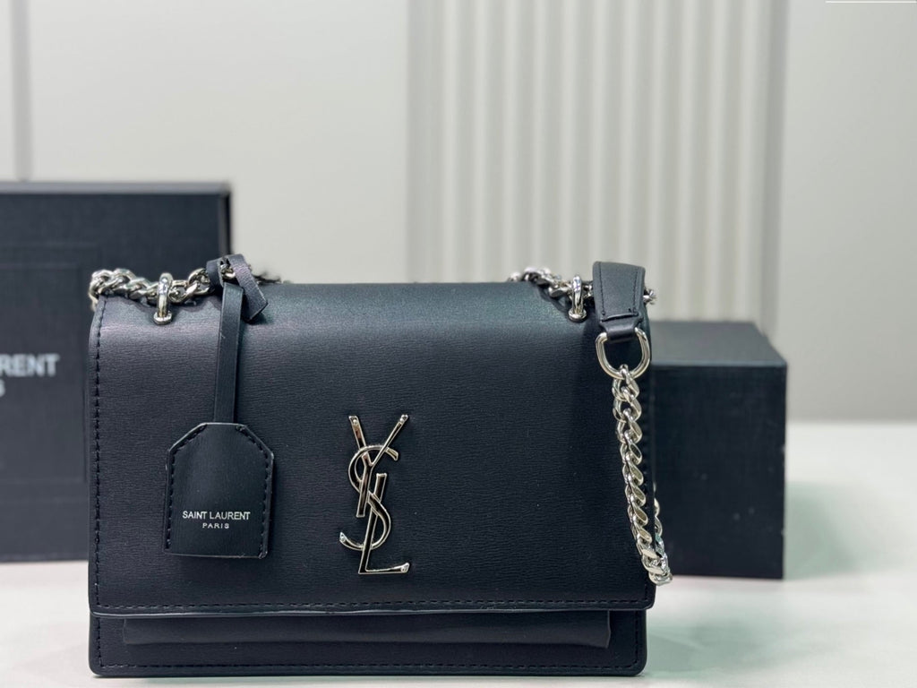 Saint Laurent Sunset Medium Monogram YSL Crossbody Bag - Black product image 2, provided for visual reference and product