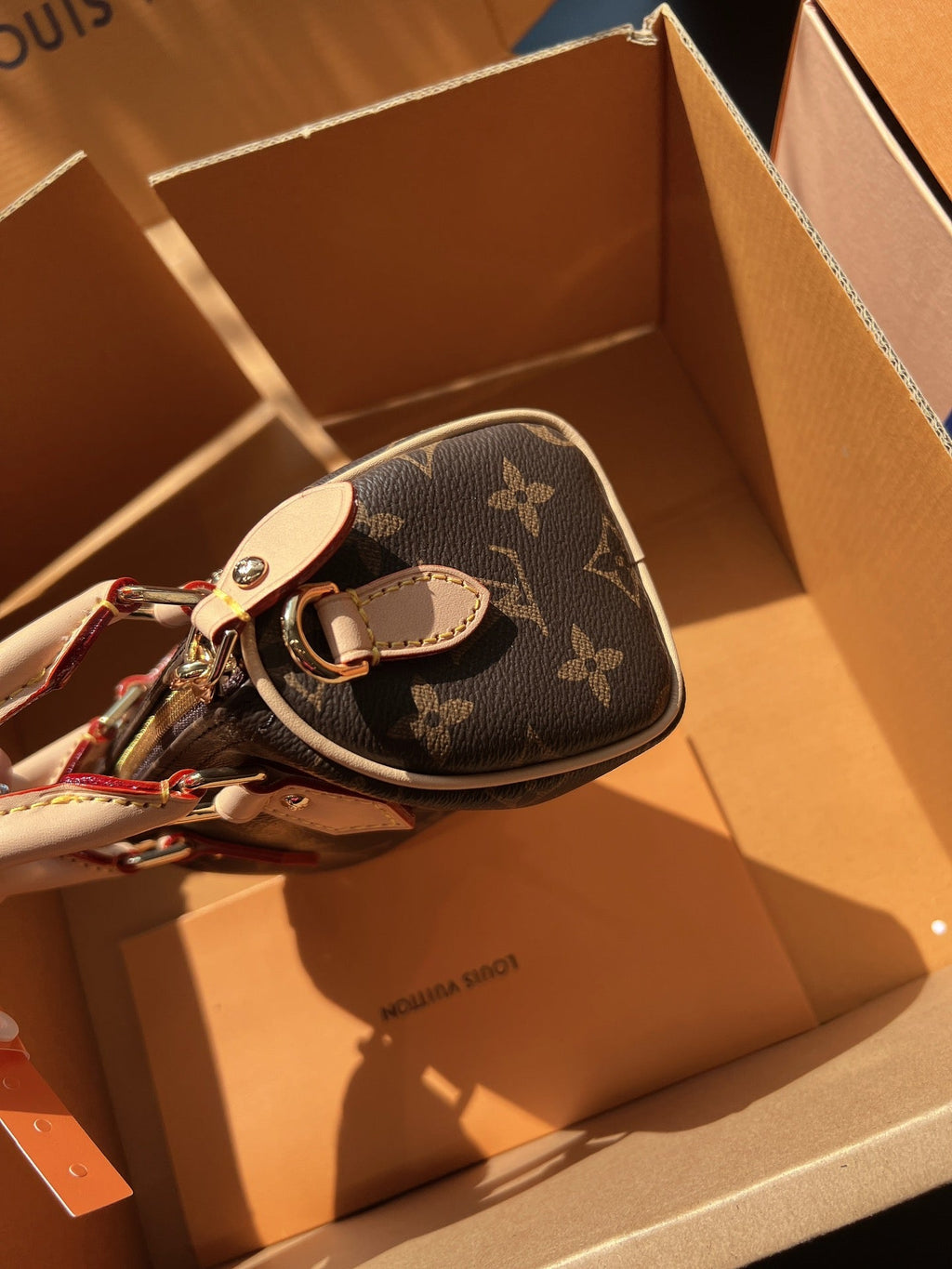 LV Speedy Nano Monogram Canvas Handle Crossbody Bag with Leather Trim and Adjustable Strap 16 cm product image 2, provided