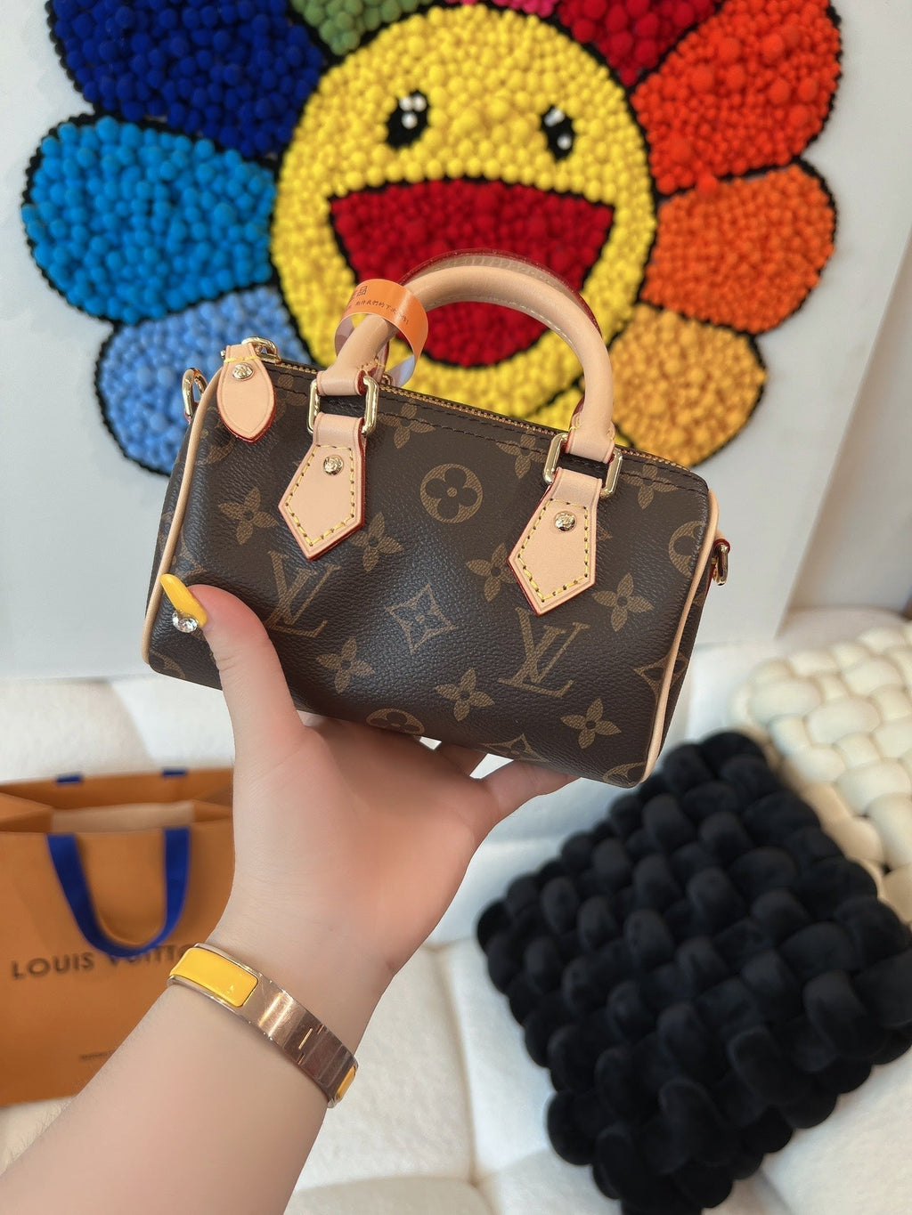 LV Speedy Nano Monogram Canvas Handle Crossbody Bag with Leather Trim and Adjustable Strap 16 cm product image 5, provided