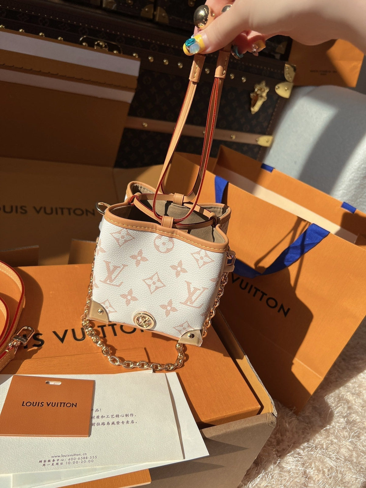 LV Nano Noé Monogram Canvas Mini Bucket Shoulder Bag with Chain Strap and Leather Trim product image 3, provided for visual