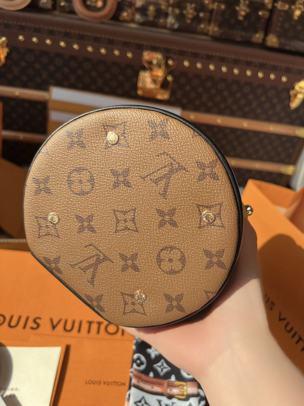 LV Cannes Monogram Reverse Canvas Round Top Handle Bag with Leather Trim and Shoulder Strap product image 3, provided for