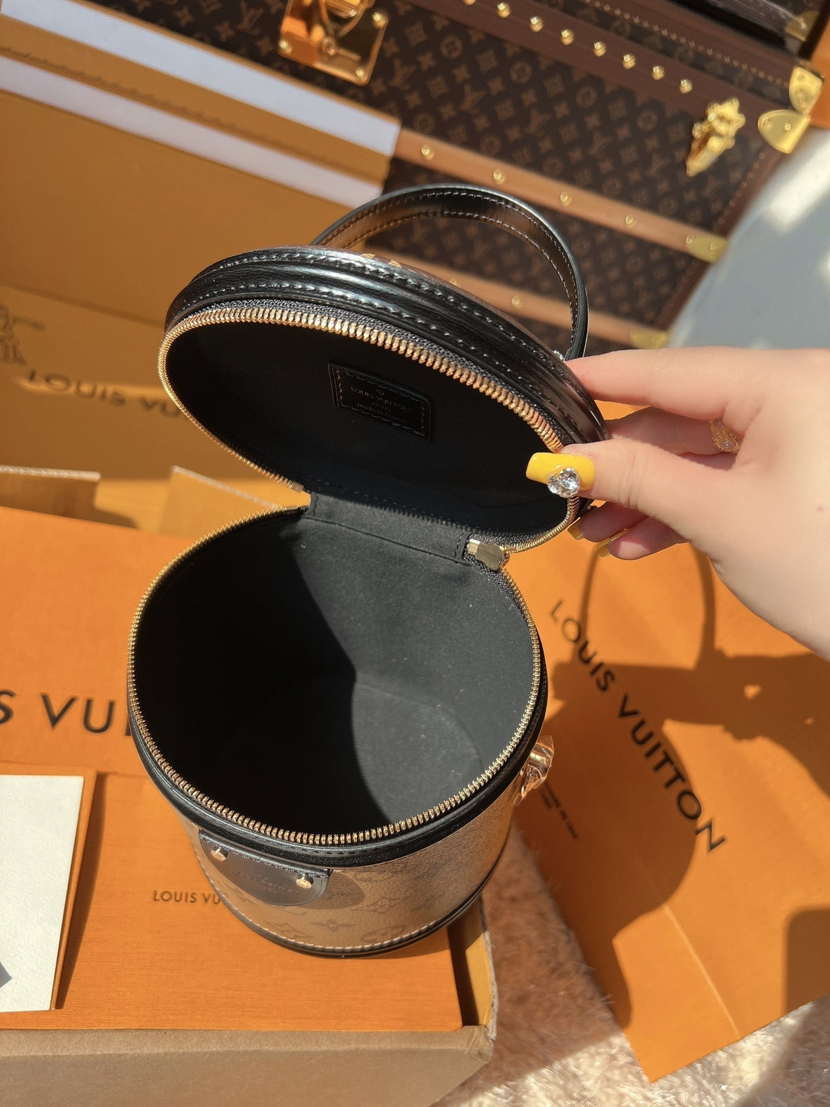 LV Cannes Monogram Reverse Canvas Round Top Handle Bag with Leather Trim and Shoulder Strap product image 4, provided for