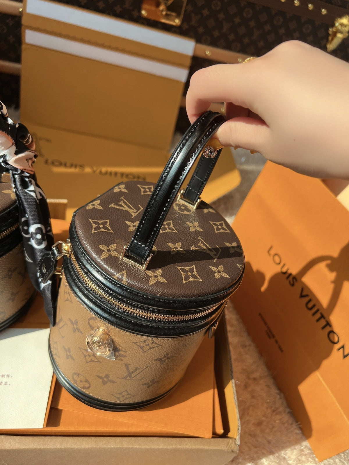 LV Cannes Monogram Reverse Canvas Round Top Handle Bag with Leather Trim and Shoulder Strap product image 6, provided for