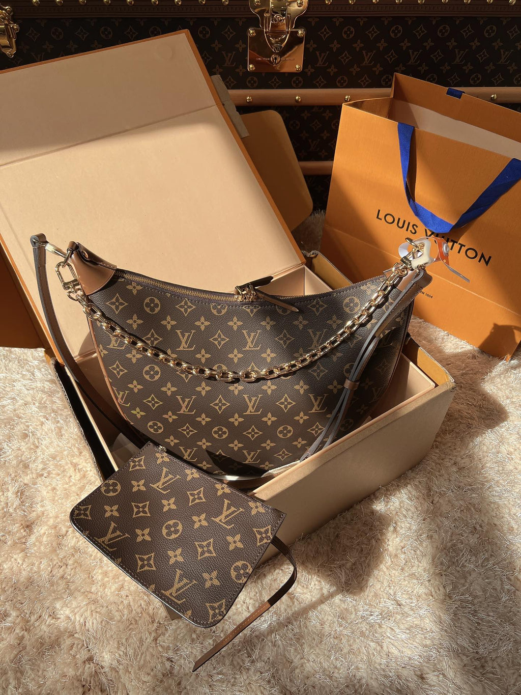 LV Loop Monogram Canvas Hobo Shoulder Crossbody Bag with Chain Detail product image 1, provided for visual reference and