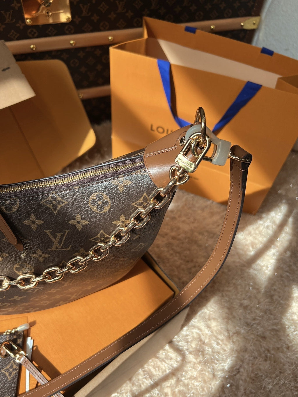 LV Loop Monogram Canvas Hobo Shoulder Crossbody Bag with Chain Detail product image 2, provided for visual reference and