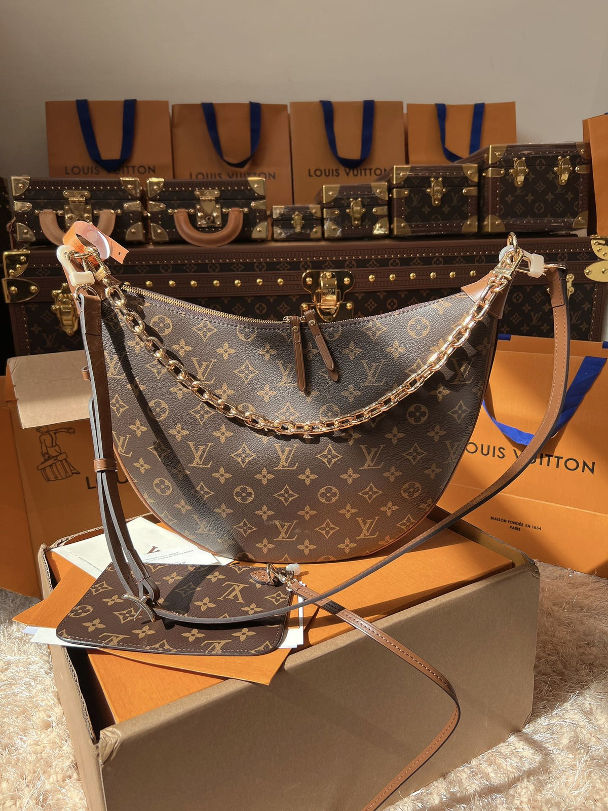 LV Loop Monogram Canvas Hobo Shoulder Crossbody Bag with Chain Detail product image 4, provided for visual reference and