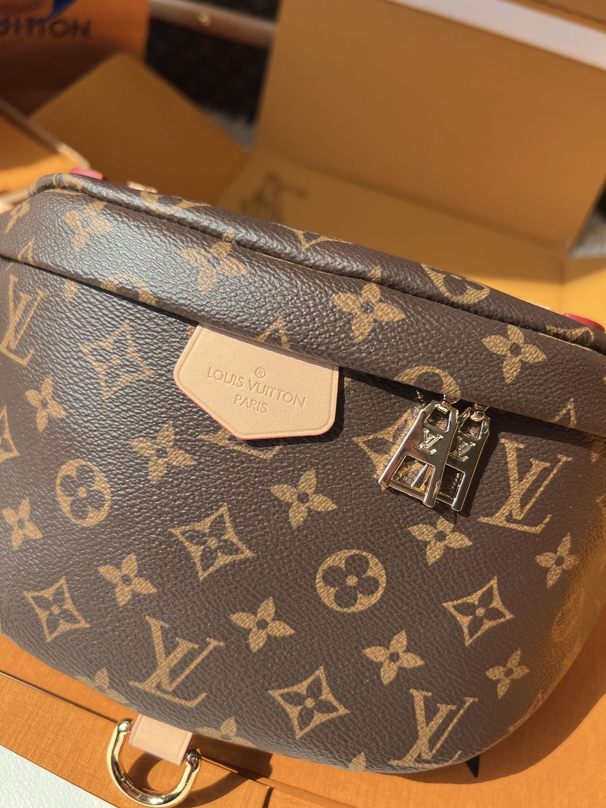 LV Bumbag Monogram Canvas Crossbody Belt Bag with Leather Trim and Adjustable Strap product image 2, provided for visual