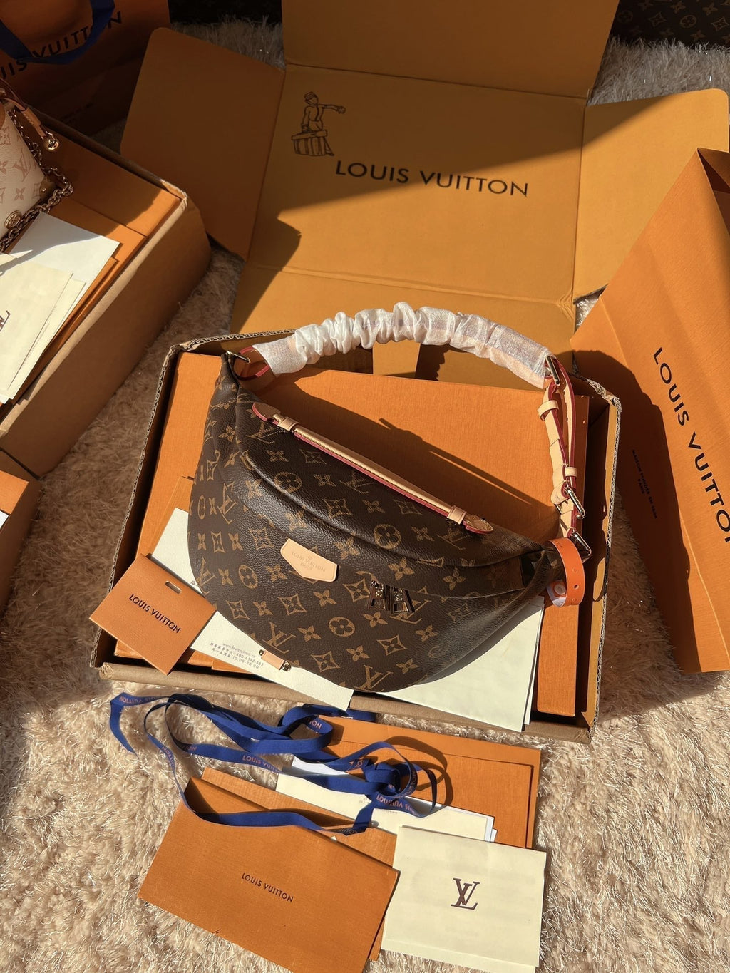 LV Bumbag Monogram Canvas Crossbody Belt Bag with Leather Trim and Adjustable Strap product image 4, provided for visual