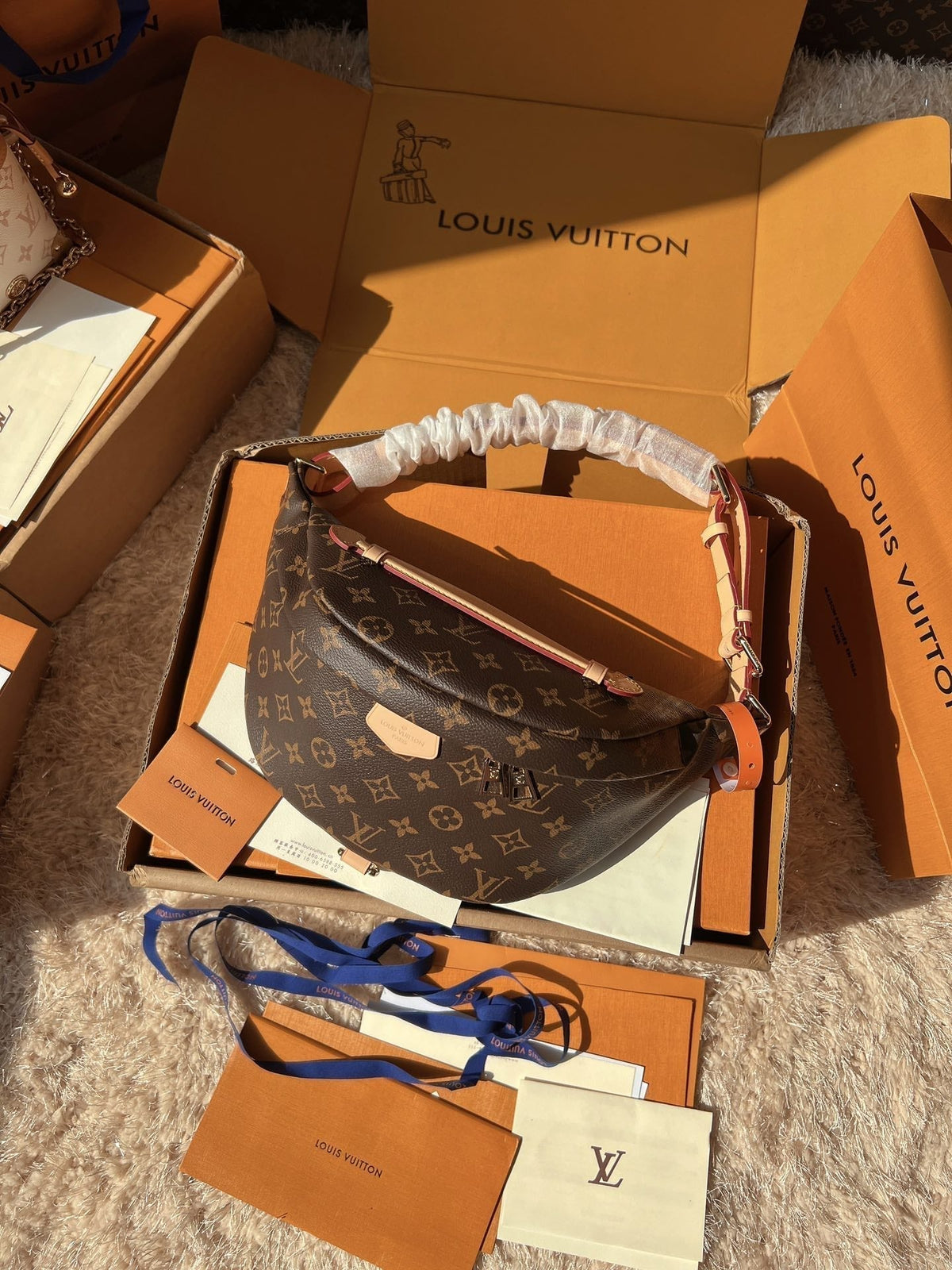 LV Bumbag Monogram Canvas Crossbody Belt Bag with Leather Trim and Adjustable Strap product image 4, provided for visual