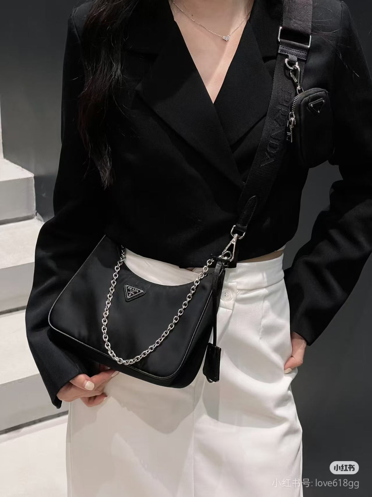 Prada Re-Edition 2005 Nylon Shoulder Bag – Black - Black with Silver-Tone Hardware product image 7, provided for visual