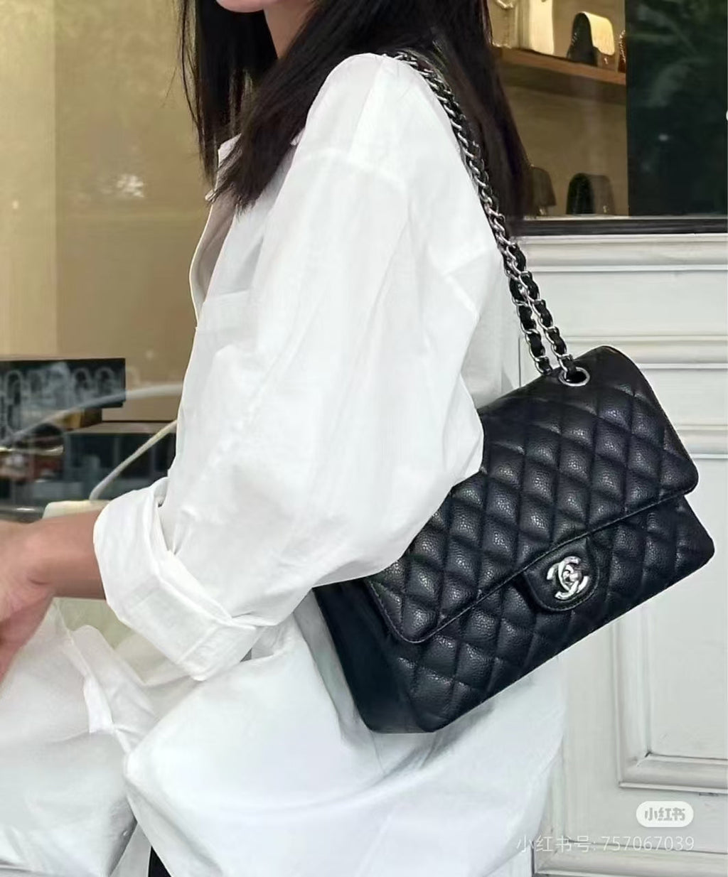 Chanel Classic Flap Bag – Black Quilted Caviar Leather with Gold-Tone Hardware product image 3, provided for visual