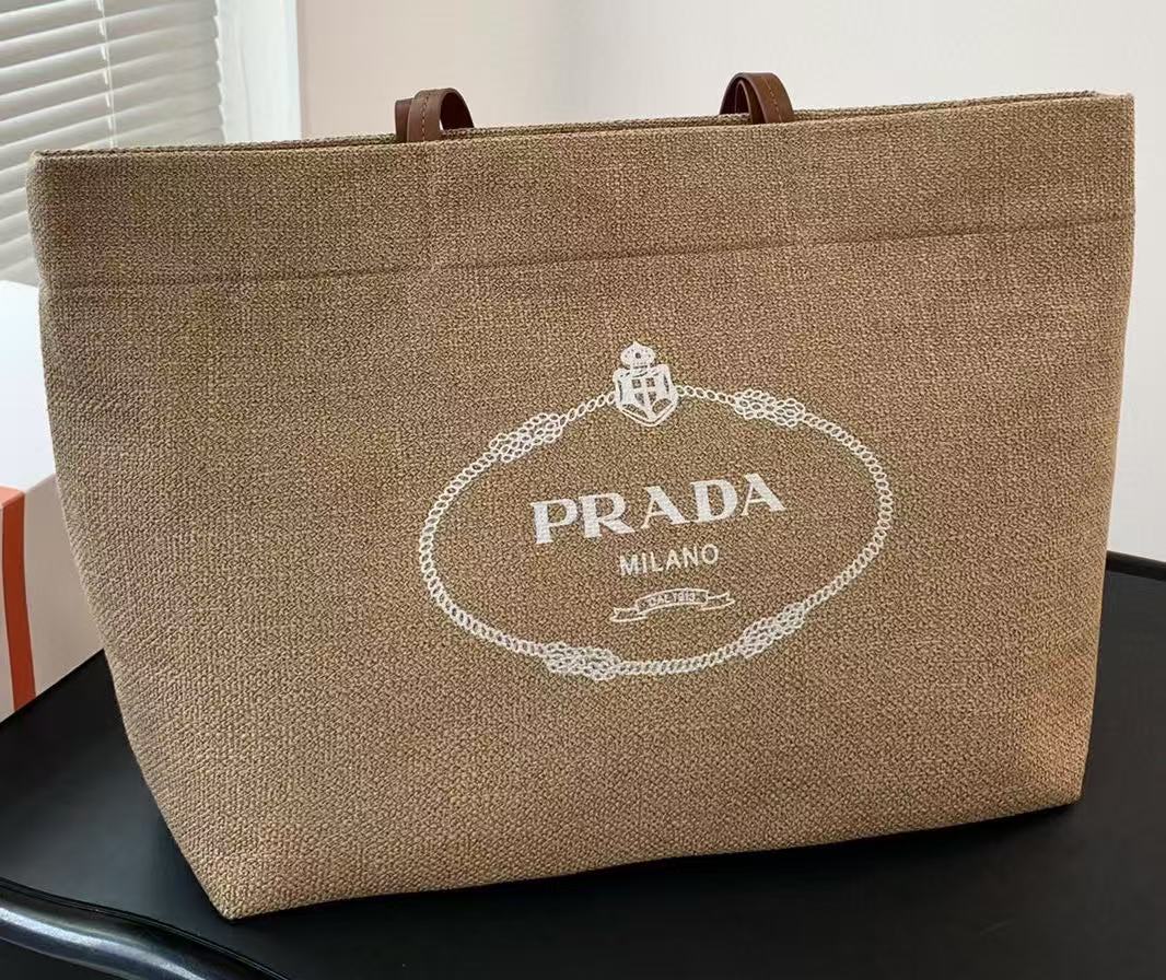 Prada Logo-Print Canvas Tote Bag - Straw product image 1, provided for visual reference and product detail review