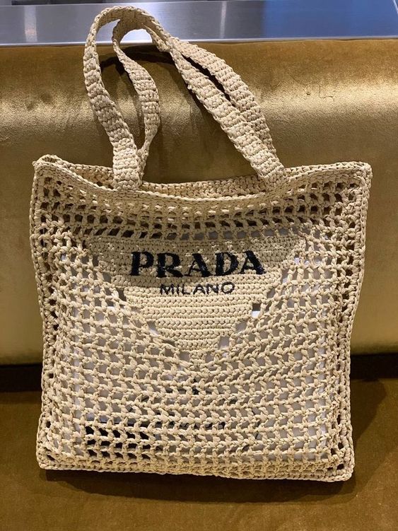 Prada Women Natural Crochet Tote Bag-Khaki product image 3, provided for visual reference and product detail review
