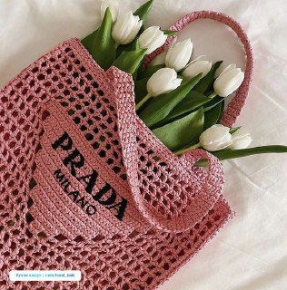 Prada Women Natural Crochet Tote Bag-Pink product image 2, provided for visual reference and product detail review