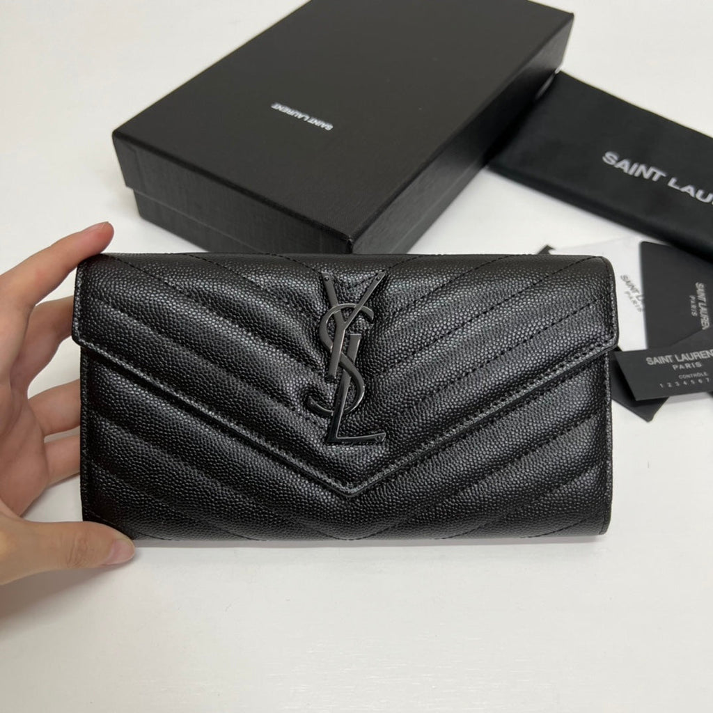 YSL Long Wallet Black Leather Black Tone 10767 19cm product image 7, provided for visual reference and product detail review