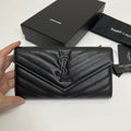 YSL Long Wallet Black Leather Black Tone 10767 19cm product image 1, provided for visual reference and product detail review