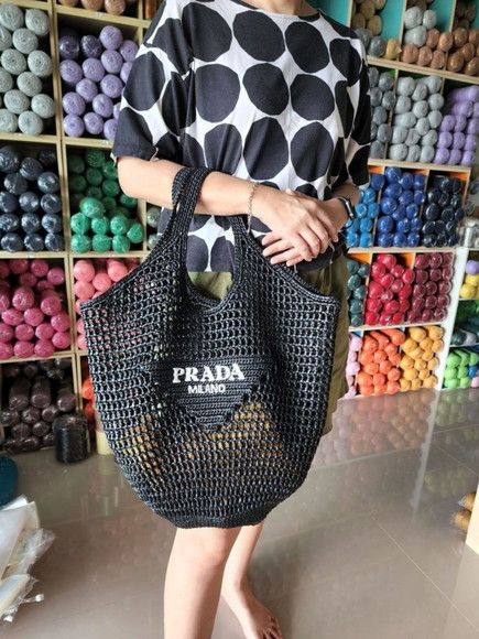 Prada Raffia Tote Bag-Black product image 4, provided for visual reference and product detail review