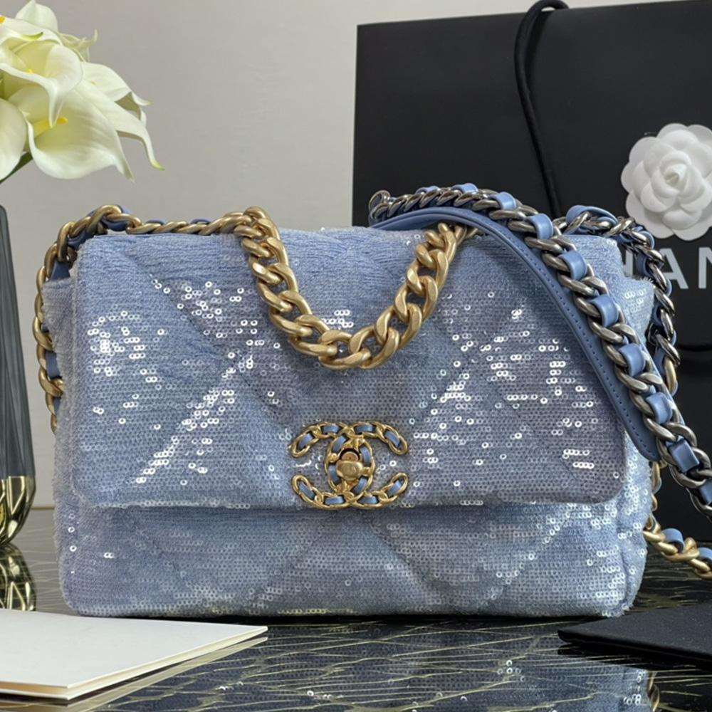 Chanel 19 Sequin Flap Bag - Light Blue product image 1, provided for visual reference and product detail review