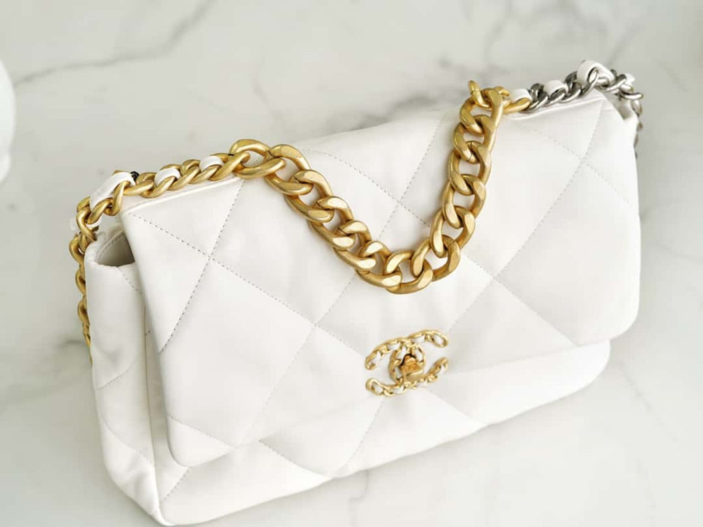 Chanel 19 Large Handbag Lambskin Gold AS1161 White product image 3, provided for visual reference and product detail review