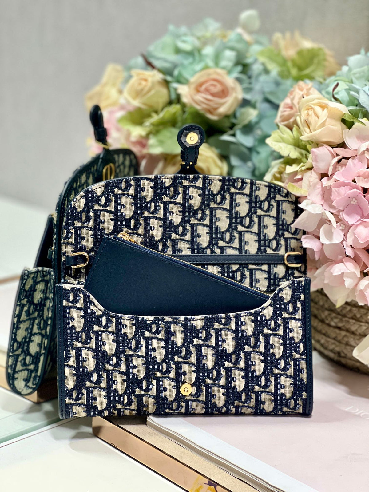 Dior Bobby Wallet On Chain East West Blue Oblique Jacquard product image 5, provided for visual reference and product detail