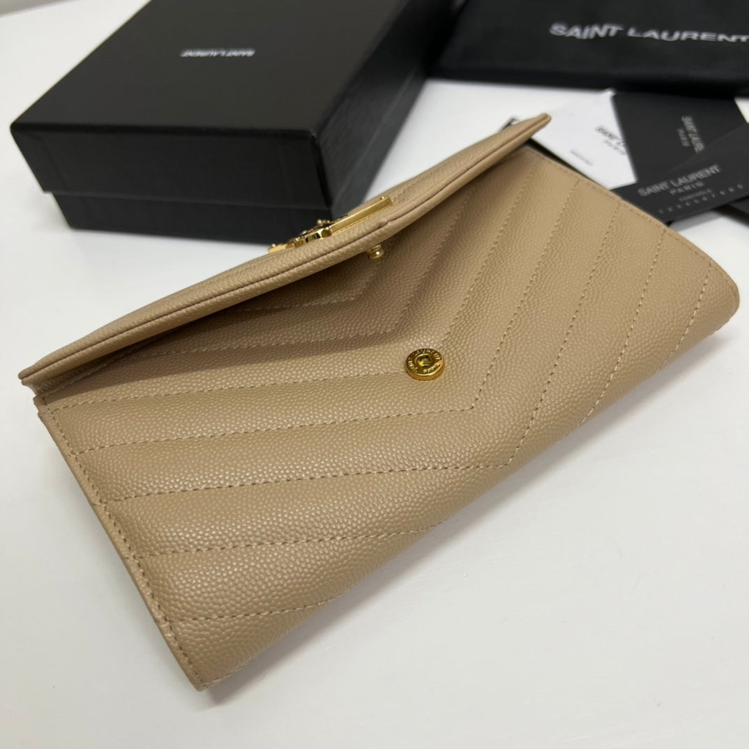 YSL Long Wallet Beige Leather Gold Tone 10772 19cm product image 3, provided for visual reference and product detail review