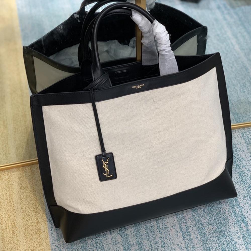YSL Tag Hobo Bag - Beige/Black product image 1, provided for visual reference and product detail review