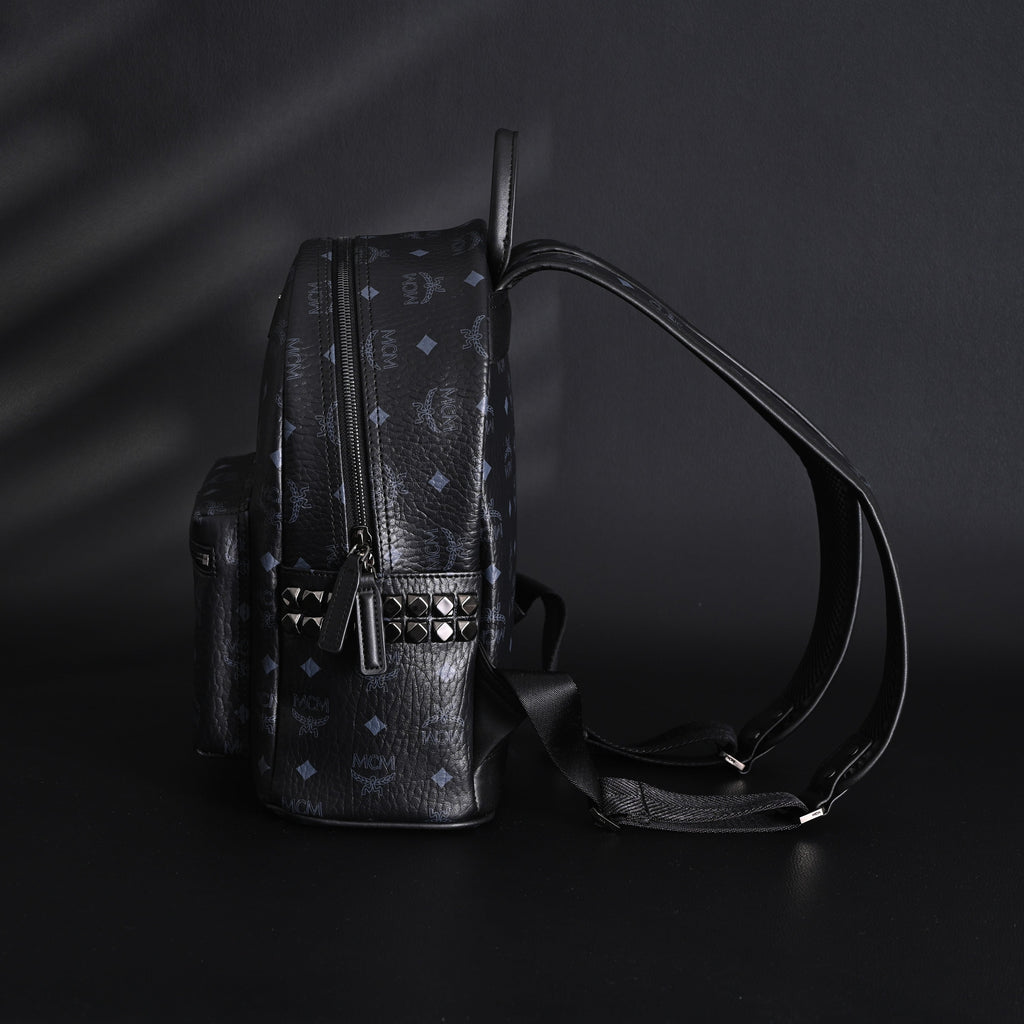 Mcm Stark Visetos Medium Backpack – Black Monogram with Studded Detailing - Black Monogram Print product image 5, provided