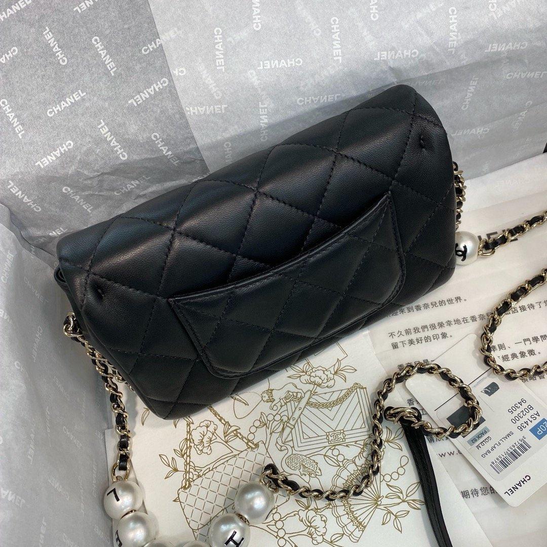 Chanel Pearl Logo Strap Flap Bag Black product image 2, provided for visual reference and product detail review