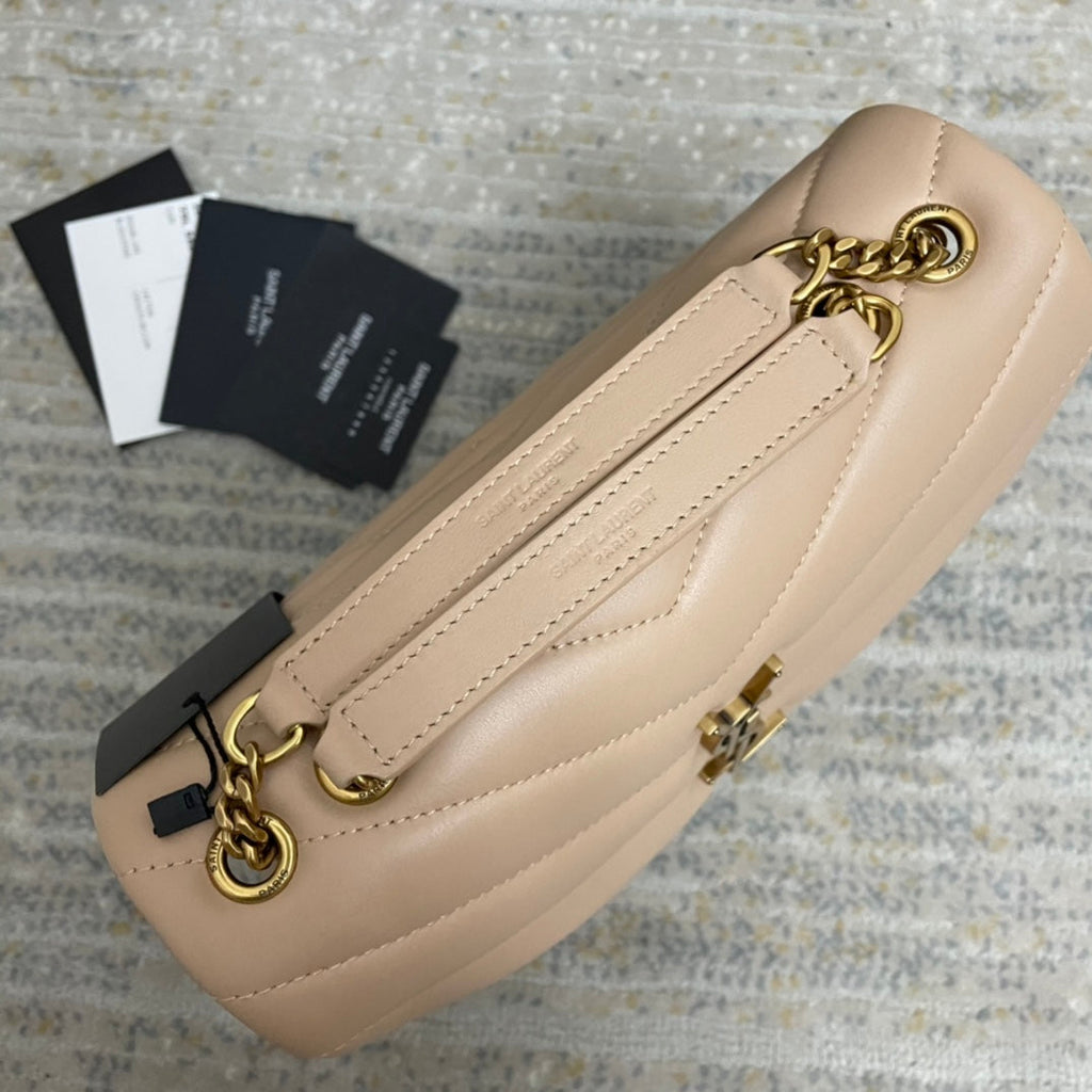 YSL Small Loulou 23 Beige Leather Gold Shoulder Bag product image 6, provided for visual reference and product detail review